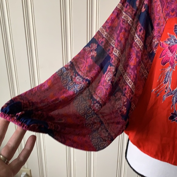 Free People Floral Blouse Orange/Pink/Purple Size XS NEW - Picture 2 of 7